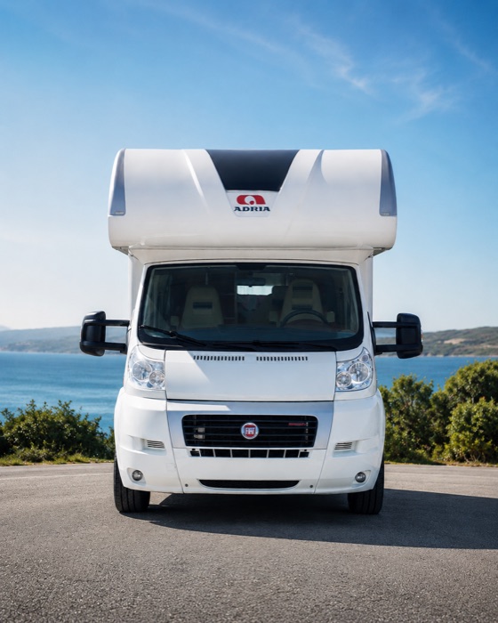 Celentano, our Adria Coral motorhome, by the sea